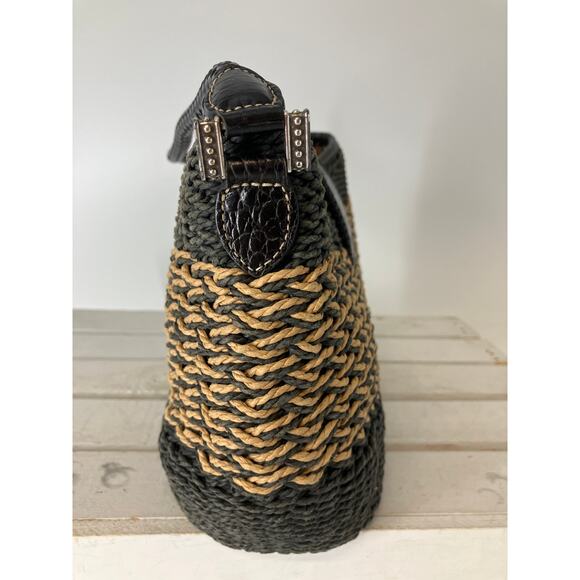 BRIGHTON SMALL BLACK, BROWN STRAW SHOULDER BAG - Picture 4 of 14